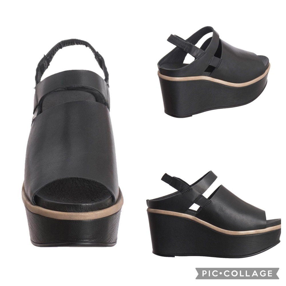 Antelope Black Wedge Sandals